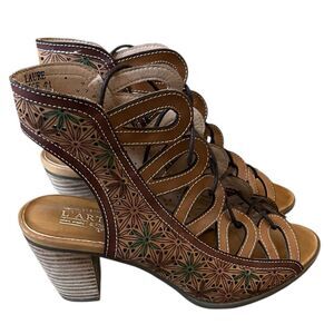 Spring Step Brown and Green Heeled Sandals